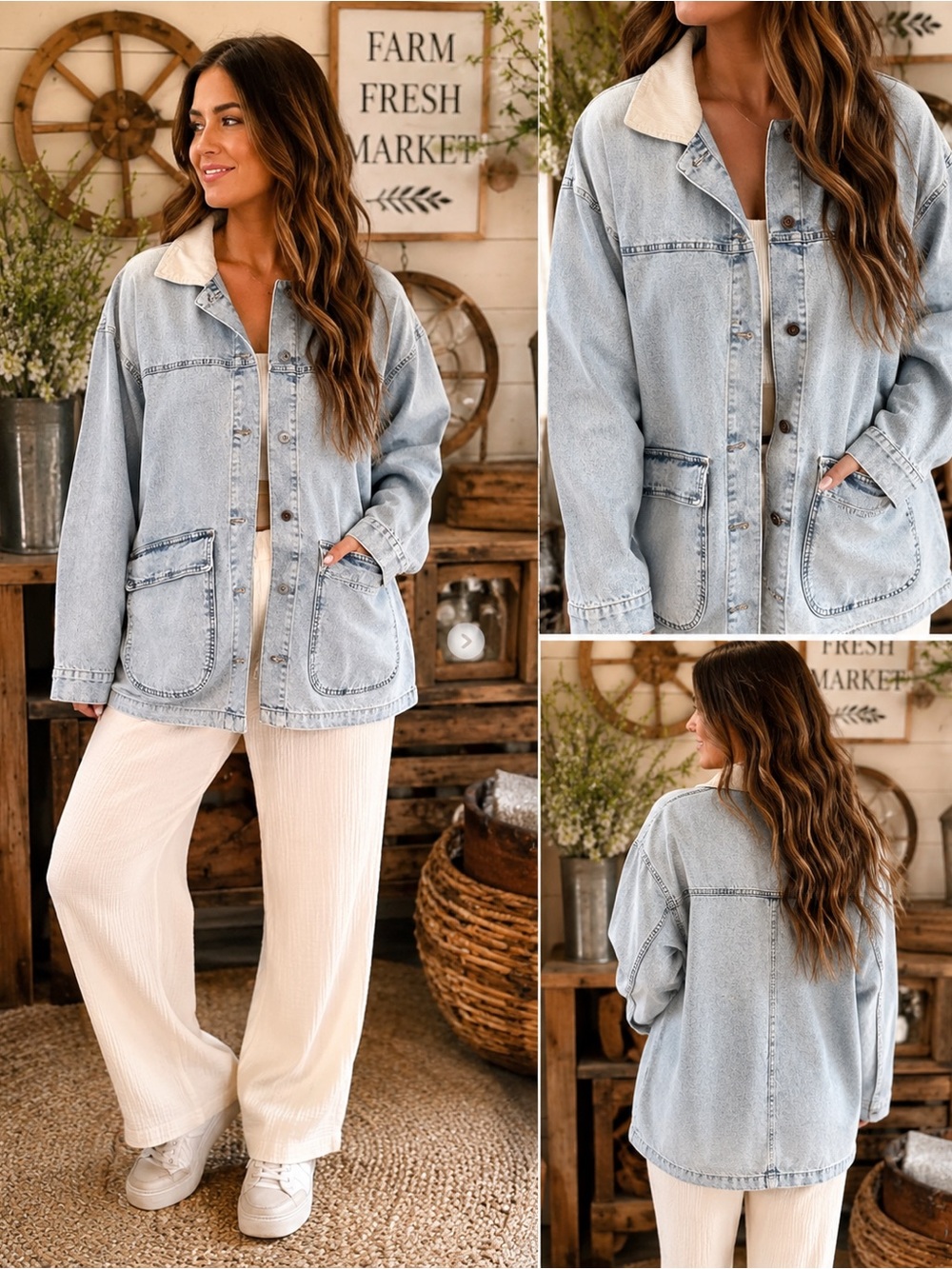 BKE Barn Jacket Womens XL Oversized Light Wash Denim Utility Coat Shacket